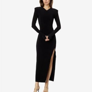 Norma Kamali - Long Sleeve Shoulder Pad Side Slit Gown - size M